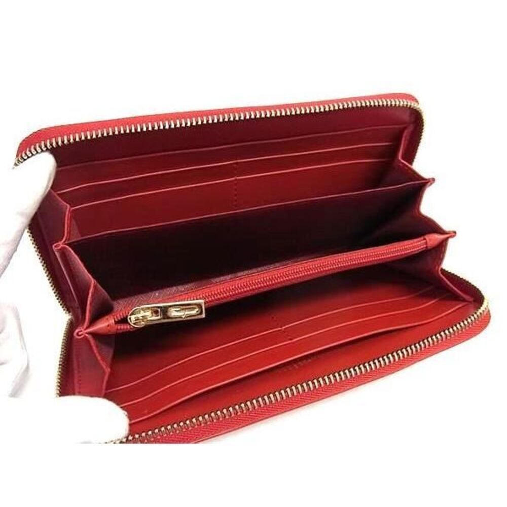 Ferragamo Double Gancini Leather Round Zip Long Wallet Red - Picture 3 of 5